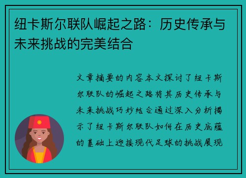 纽卡斯尔联队崛起之路：历史传承与未来挑战的完美结合