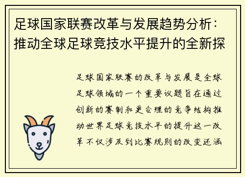 足球国家联赛改革与发展趋势分析：推动全球足球竞技水平提升的全新探索