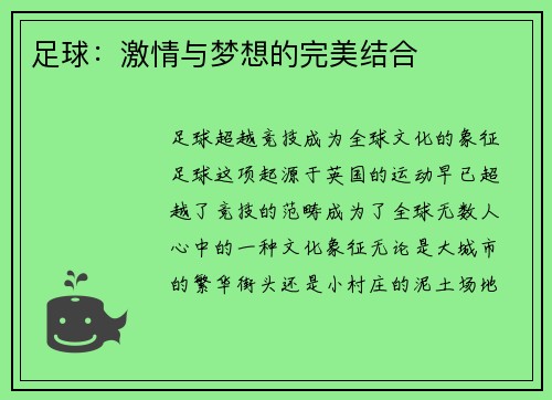 足球：激情与梦想的完美结合