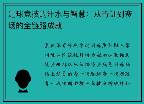 足球竞技的汗水与智慧：从青训到赛场的全链路成就