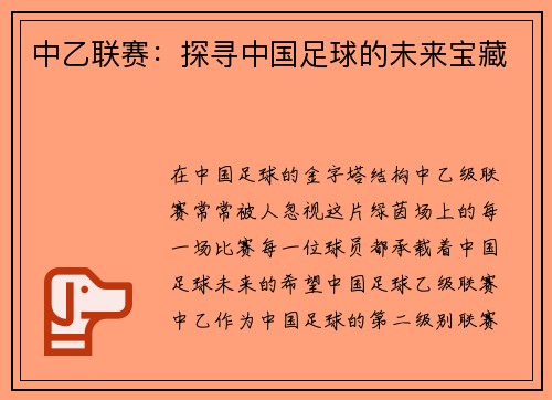 中乙联赛:探寻中国足球的未来宝藏