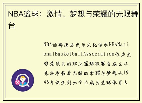 NBA篮球：激情、梦想与荣耀的无限舞台